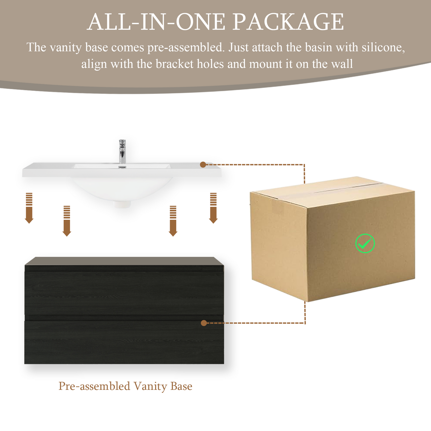 42" Angela - Floating Bathroom Vanity Espresso Wood