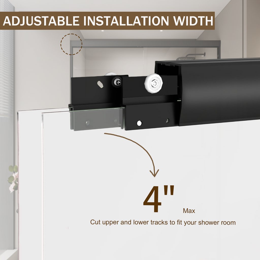 44–48" W x 72" H Double Sliding Shower Door, Semi-Frameless Bypass, 1/4" Tempered Glass, Matte Black