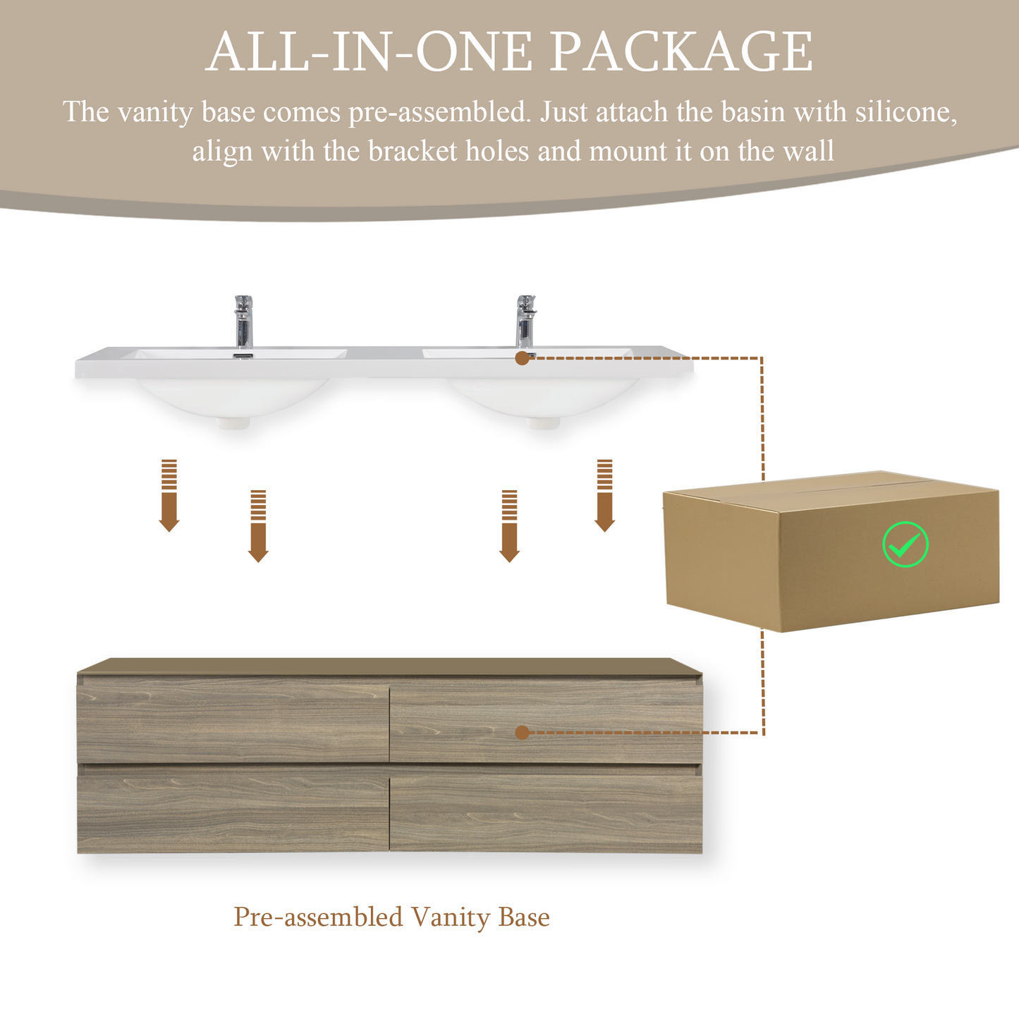 72" Angela - Floating Bathroom Vanity Double Sink Ash Grey