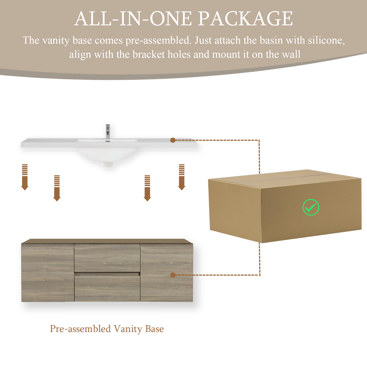 60" Angela - Floating Bathroom Vanity Single Sink Ash Grey