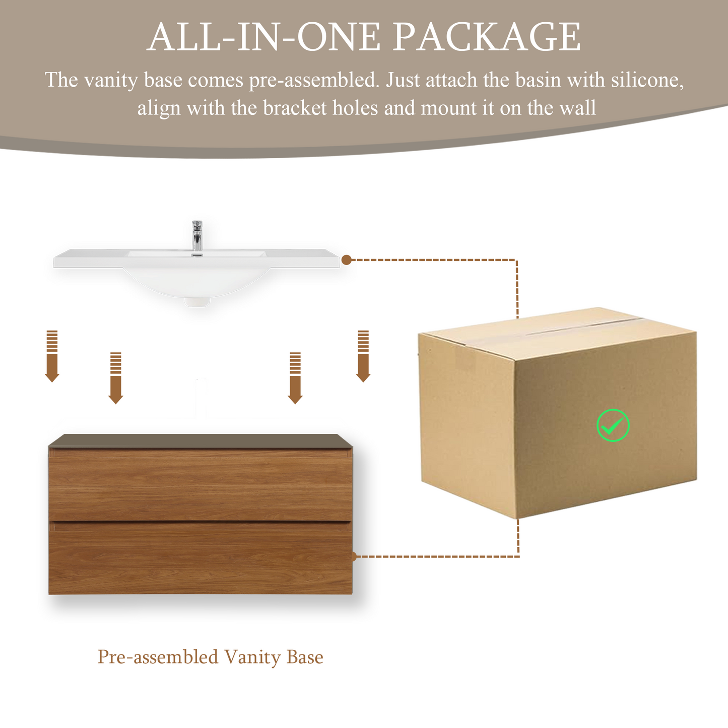42" Angela - Floating Bathroom Vanity Honey Gold Walnut