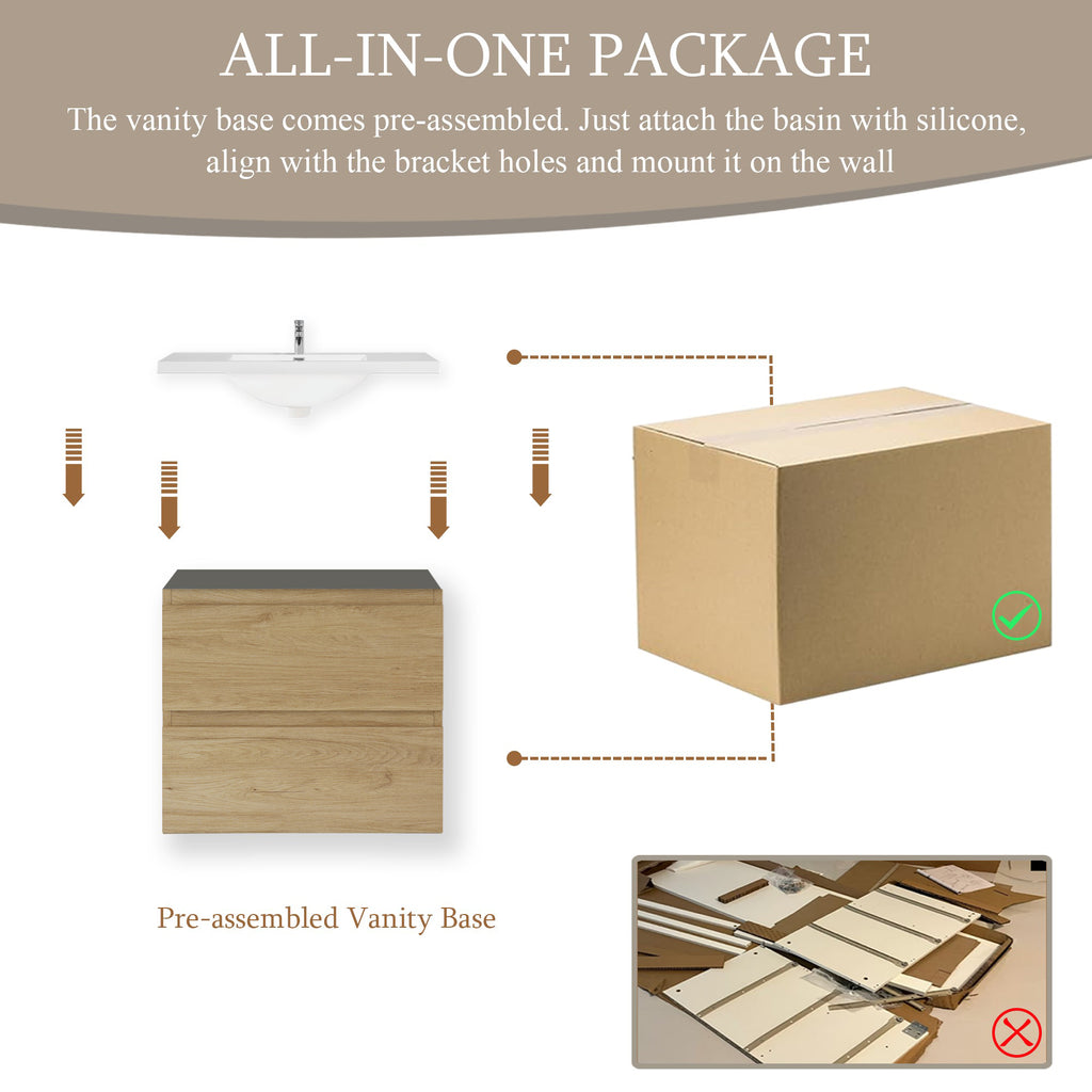 24" Angela - Floating Bathroom Vanity Natural Oak