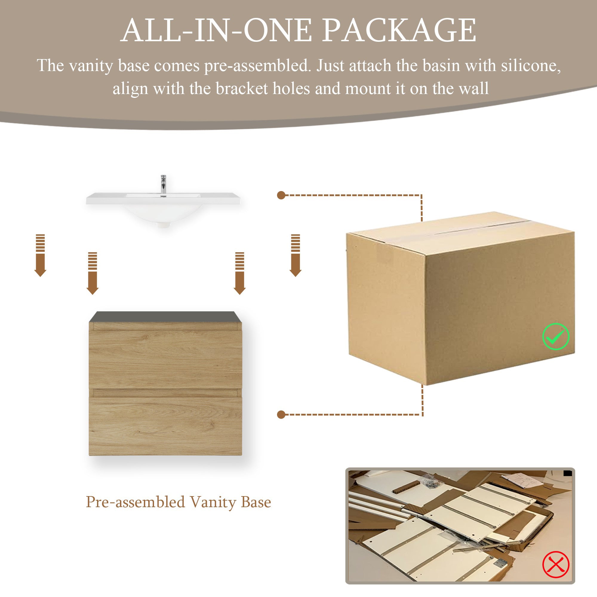 24" Angela - Floating Bathroom Vanity Natural Oak