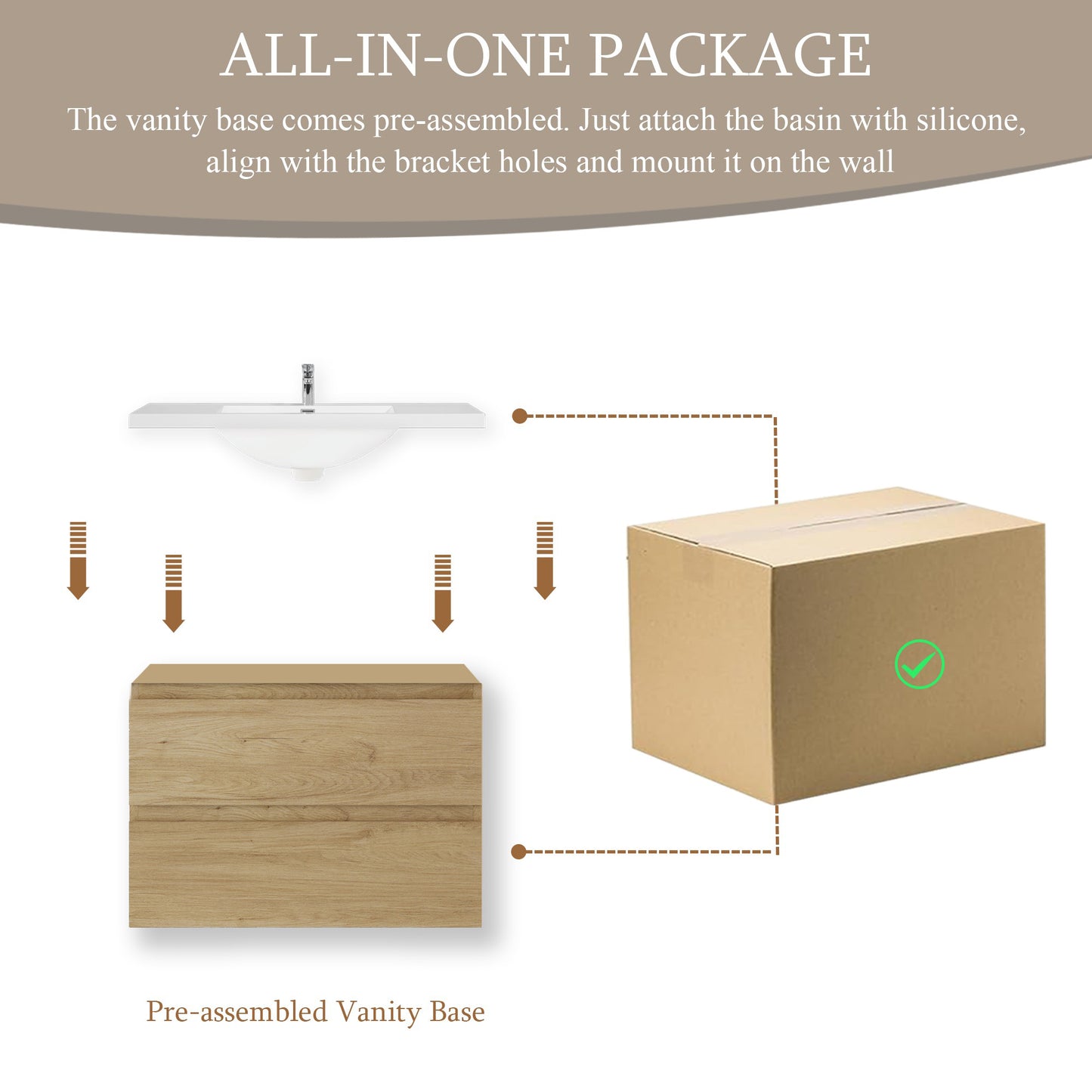 30" Angela - Floating Bathroom Vanity Natural Oak
