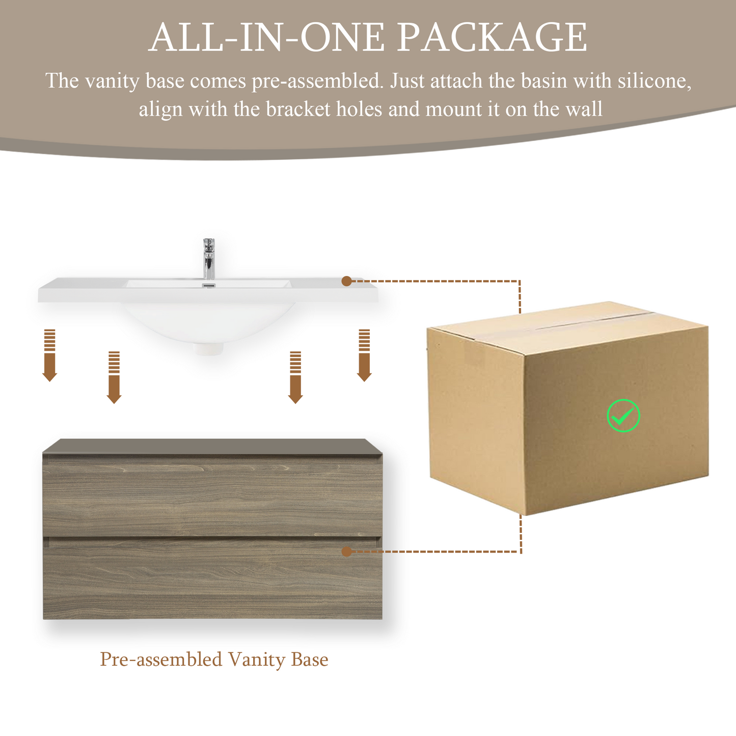 42" Angela - Floating Bathroom Vanity Ash Grey