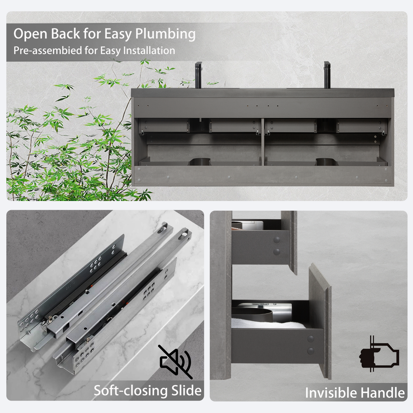 60" Edi - Modern Wall-mounted Bathroom Vanity