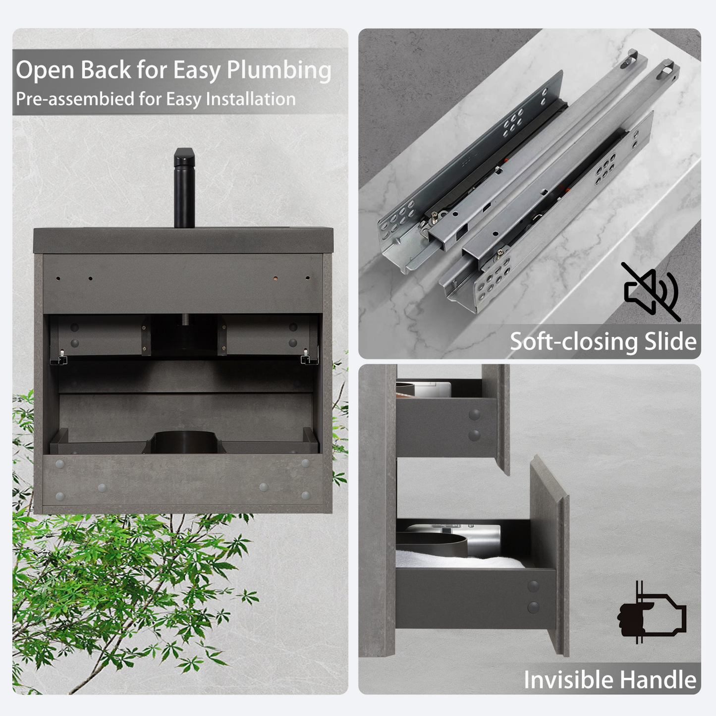24" Edi - Modern Wall-mounted Bathroom Vanity