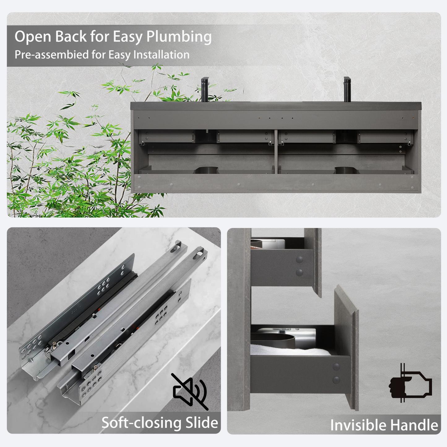 72" Edi - Modern Wall-mounted Bathroom Vanity