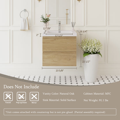 24" Angela - Floating Bathroom Vanity Natural Oak V11-24NO