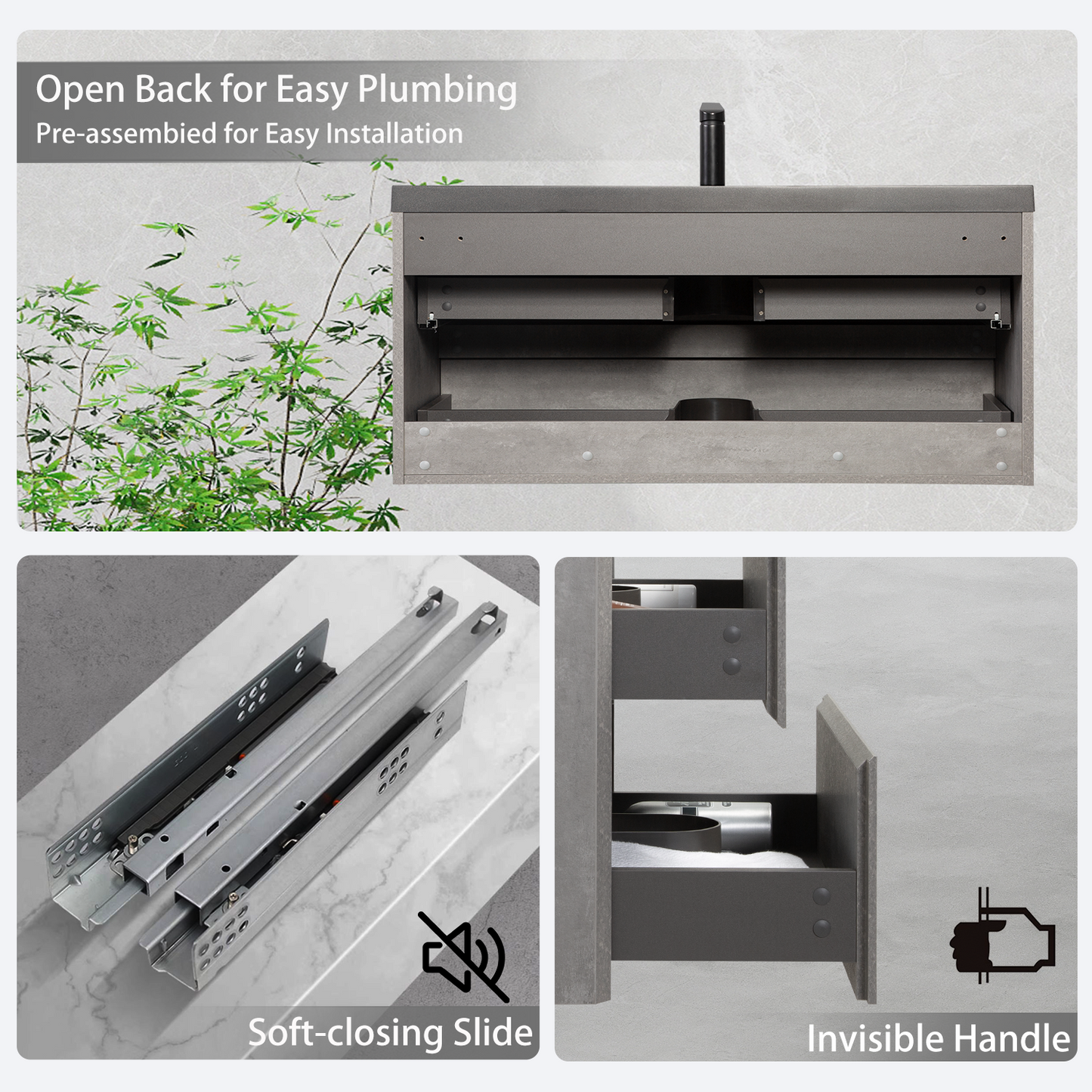 48" Edi - Modern Wall-mounted Bathroom Vanity