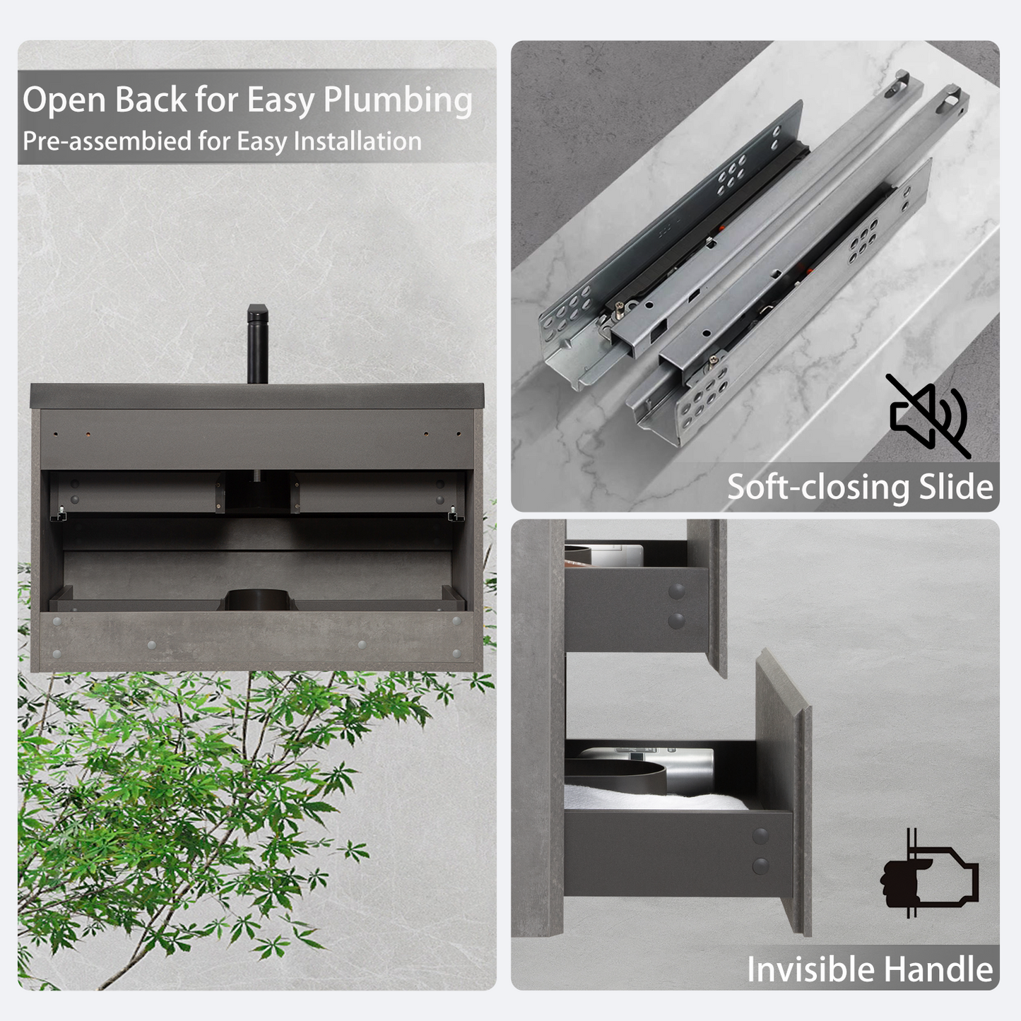 36" Edi - Modern Wall-mounted Bathroom Vanity