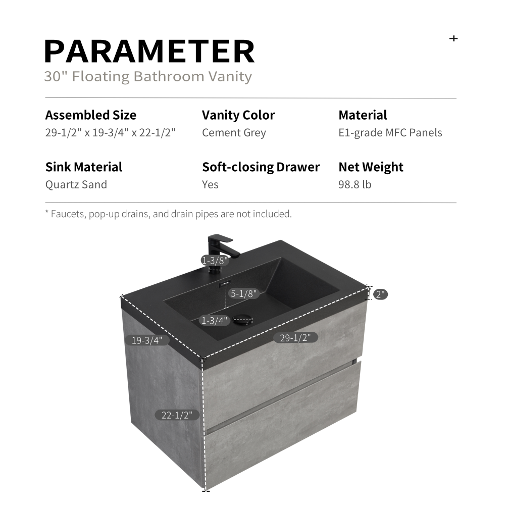 30" Edi - Modern Wall-mounted Bathroom Vanity