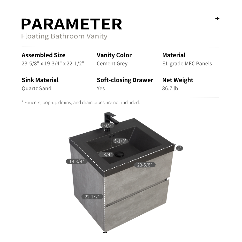 24" Edi - Modern Wall-mounted Bathroom Vanity