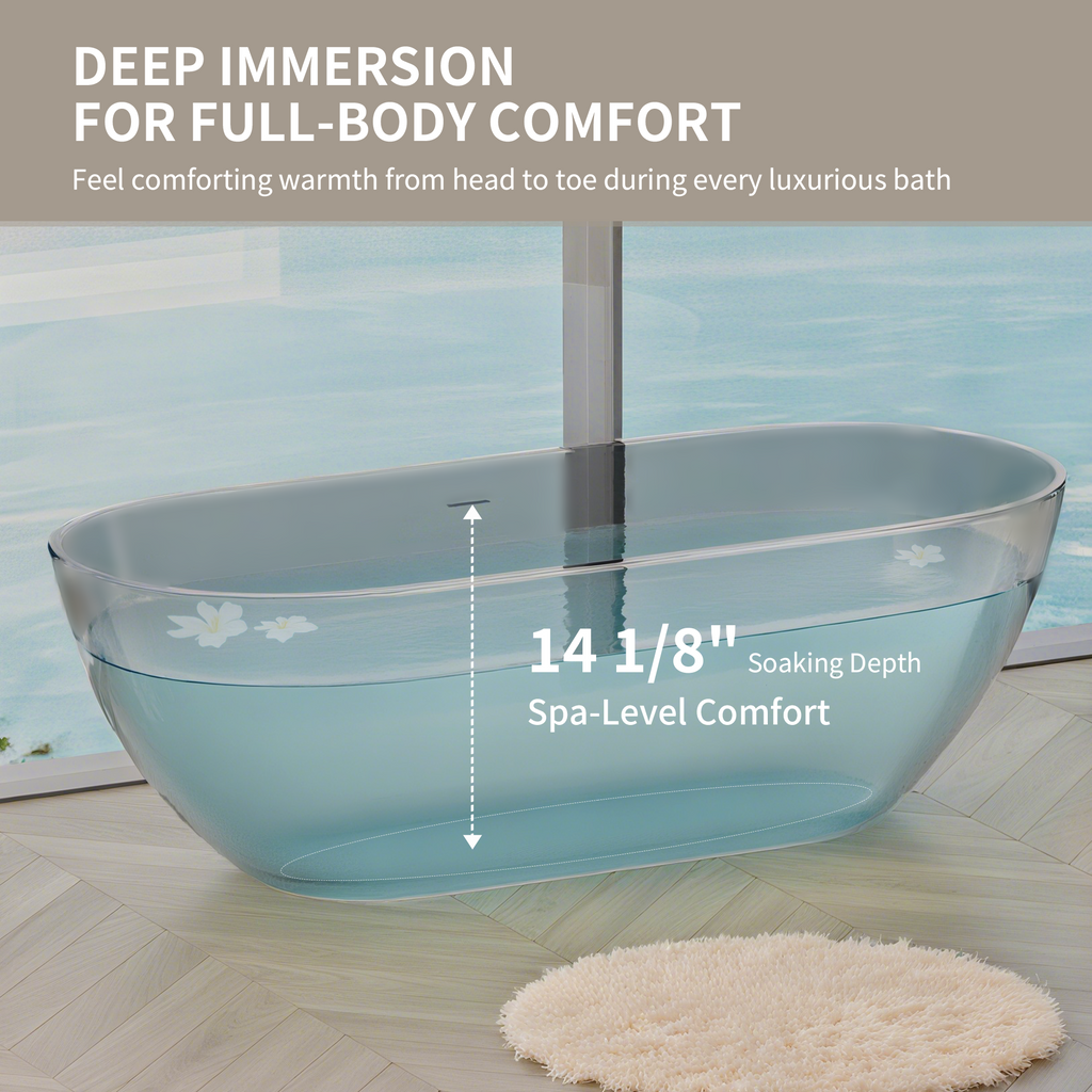 63" Freestanding Solid Surface Bathtub, Luxury Stone Resin Soaking Tub, Overflow & Drain, Matte Grey