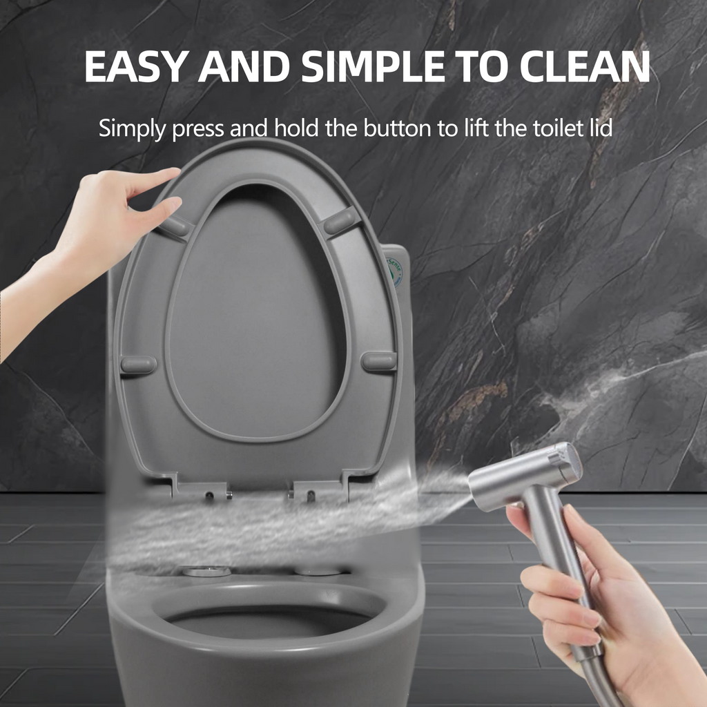 Dual-Flush Ceramic One-Piece Toilet 1.1/1.6 GPF, Elongated Comfort Height Bowl, Soft-Close Seat, Adjustable 0.8/1.28 GPF, Light Grey