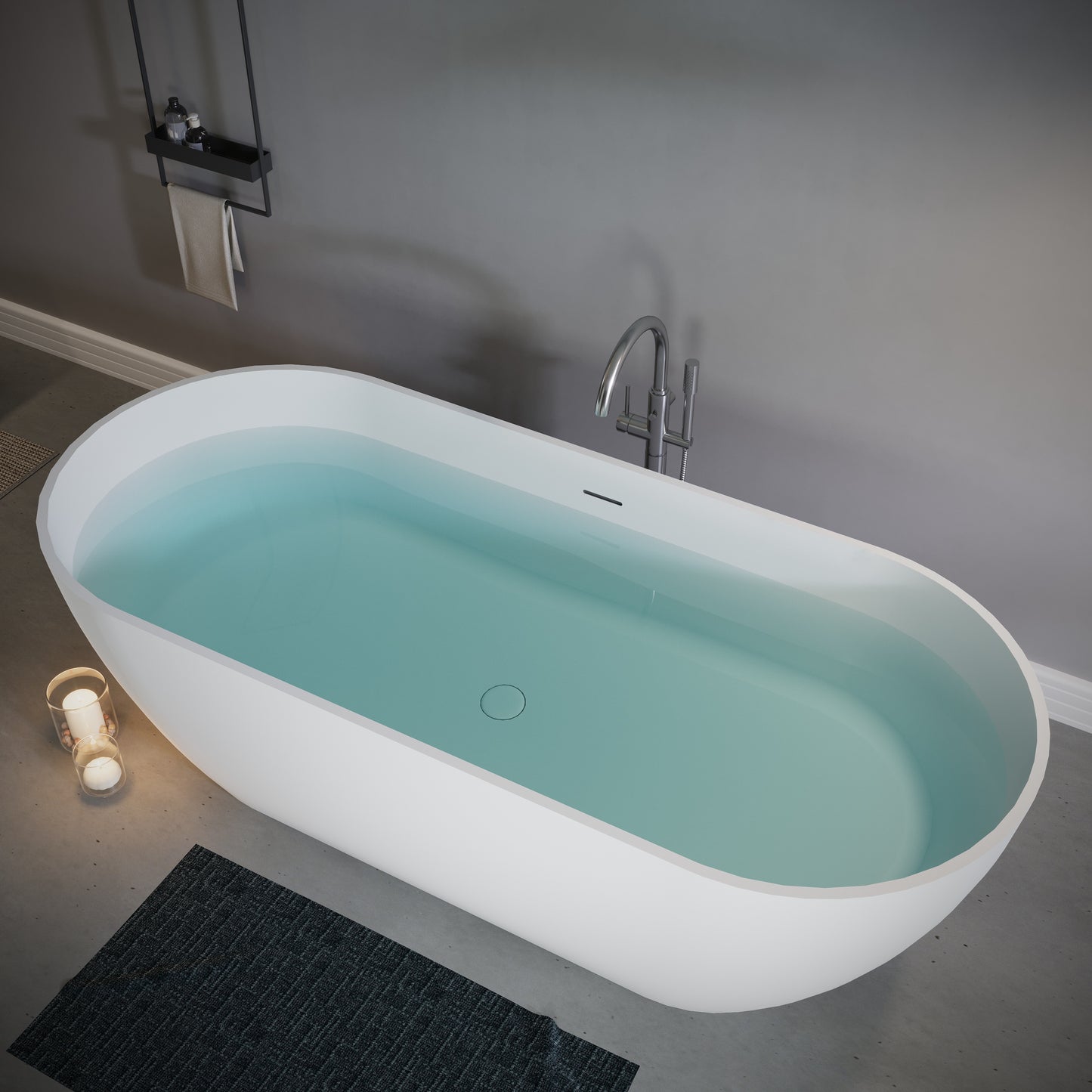 63" Freestanding Stone Resin Deep Soaking Bathtub S03-63