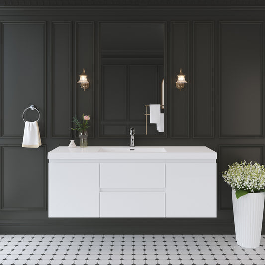60" Angela - Floating Bathroom Vanity Single Sink Glossy White