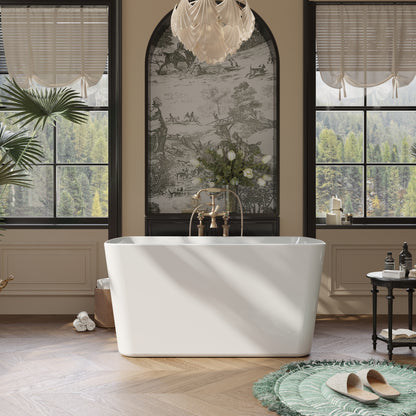 49" Acrylic Freestanding Japanese Soaking Tub, Glossy White