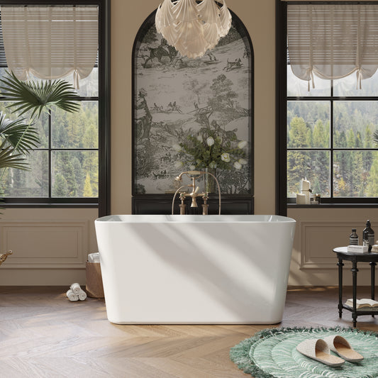49" Acrylic Freestanding Japanese Sit-in Soaking Bathtub, Glossy White AMA-49