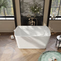 49" Acrylic Freestanding Japanese Soaking Tub, Square Sit-In Design, Chrome Overflow & Drain, Glossy White