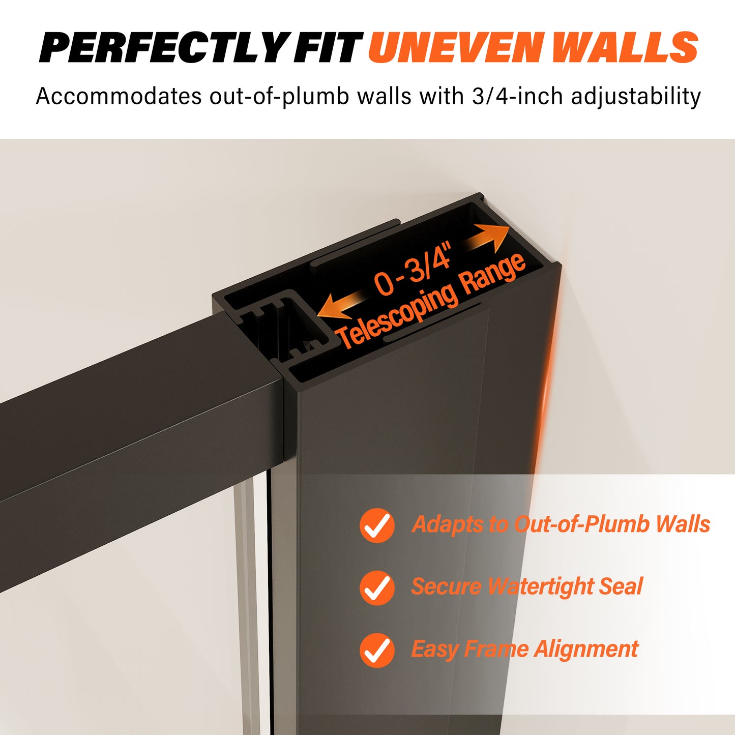 36" W × 76" H Framed Fixed Shower Screen 5/16" (8mm) Tempered Glass, Matte Black D07-36