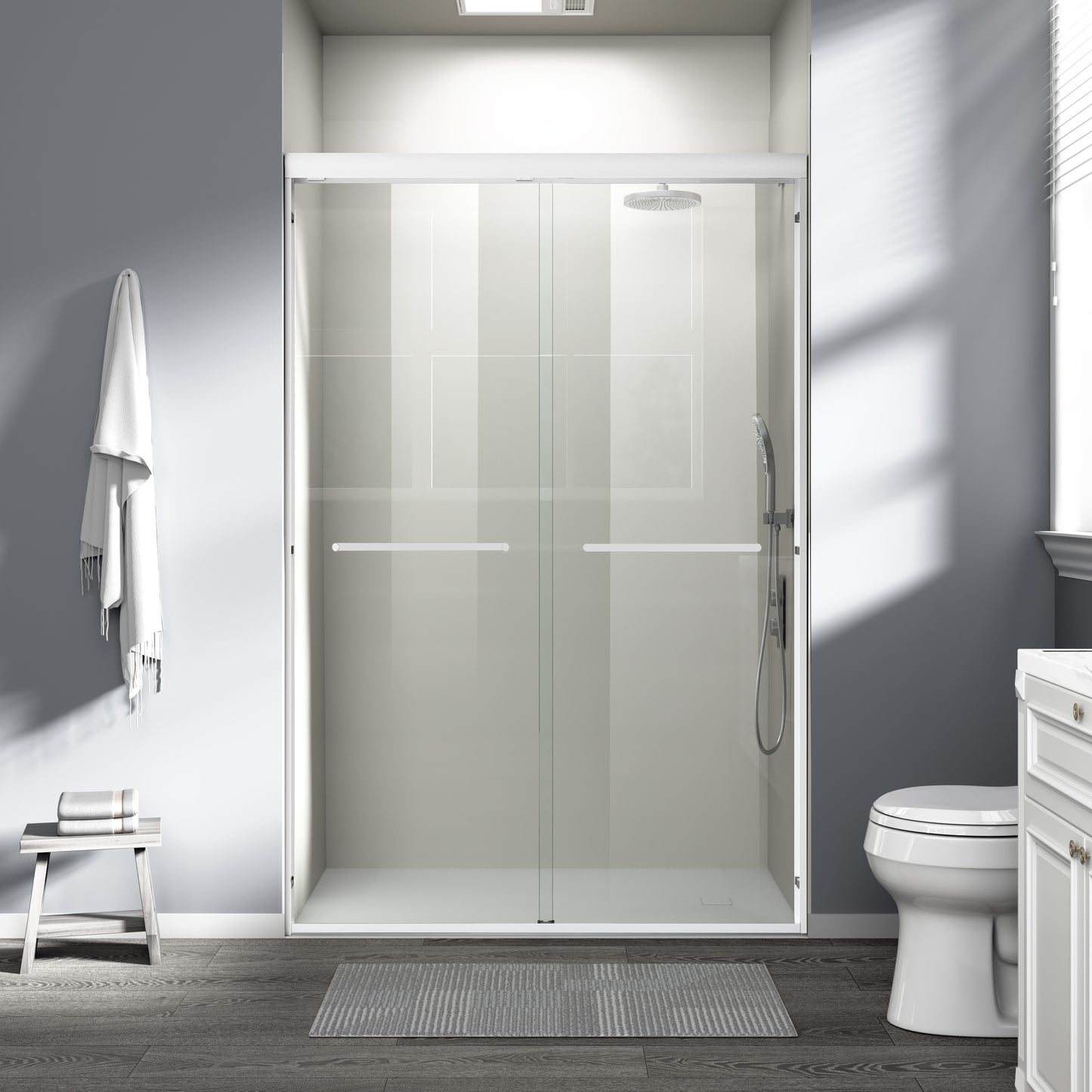 44" - 48" W x 72" H Semi-Frameless Double Sliding Shower Door, D03-48