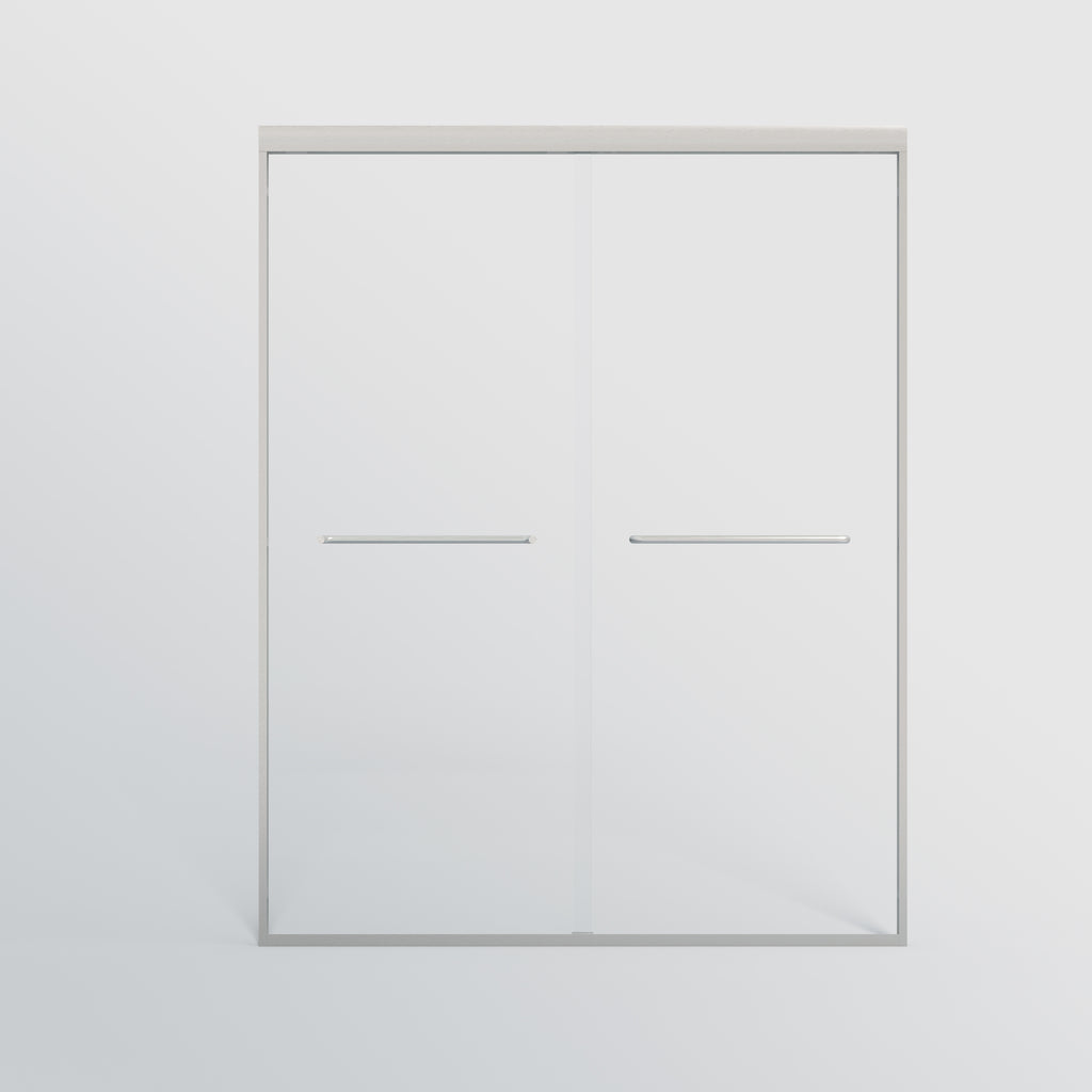 56–60" W x 72" H Semi-Frameless Double Sliding Shower Door, 1/4" Tempered Glass, Brushed Nickel