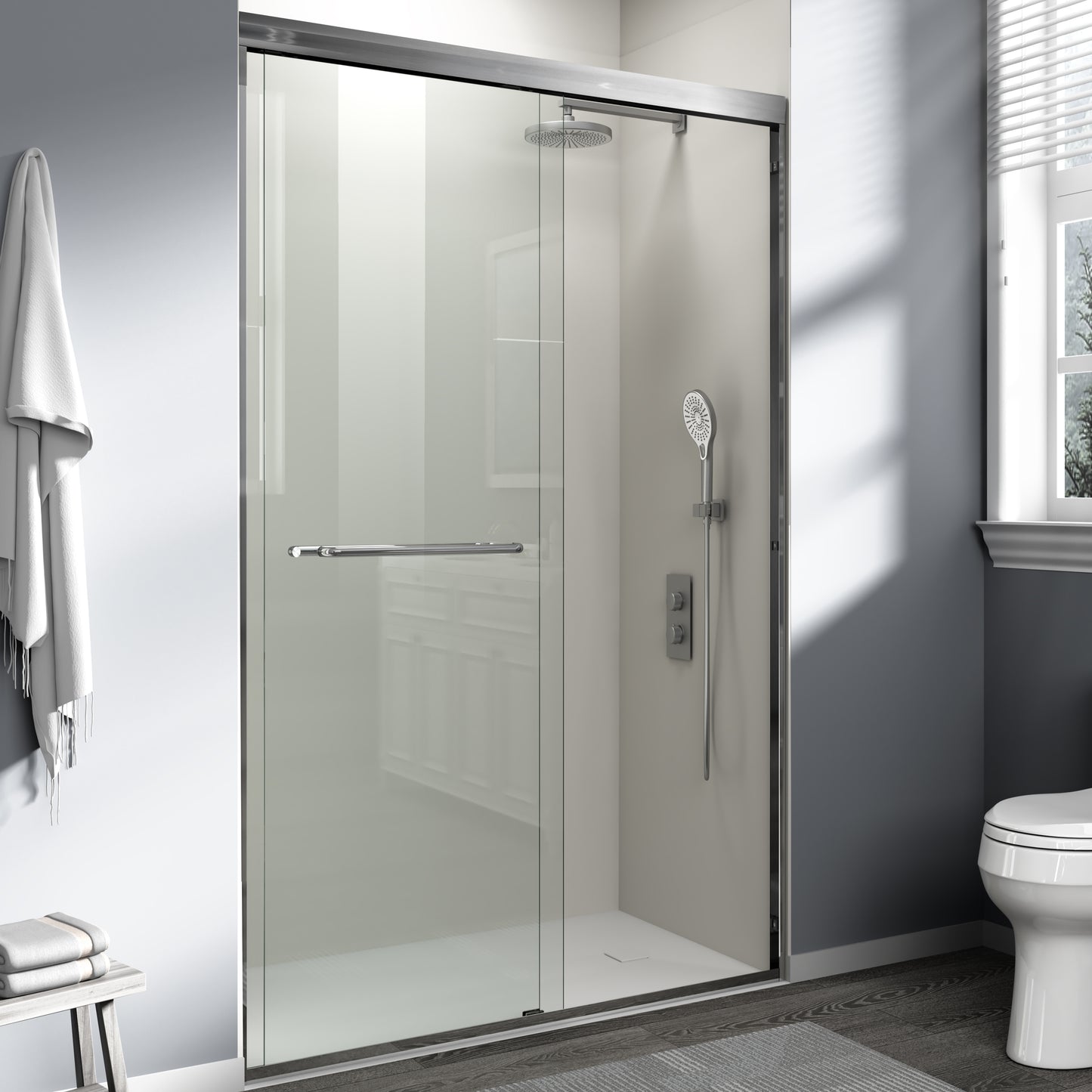 44" - 48" W x 72" H Semi-Frameless Double Sliding Shower Door, D03-48